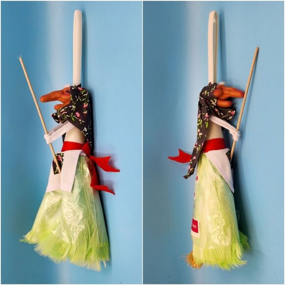 1970s Good Luck Kitchen Witch Feather Duster Kitsch Vintage Folk Art Deco Taiwan - Picture 8 of 13